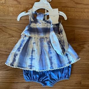 Blue Tie-Dye Summer Baby Summer Dress with headband - Never worn, tickets on.